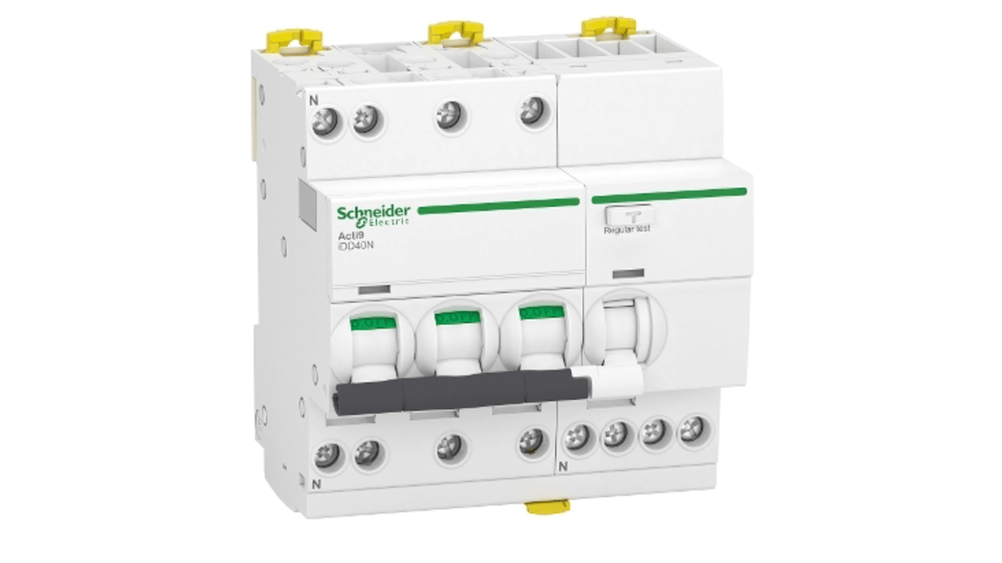 Schneider Electric RCBO, 25A Current Rating, 3P+N Poles, 300mA Trip Sensitivity, Type C, Acti9 Range