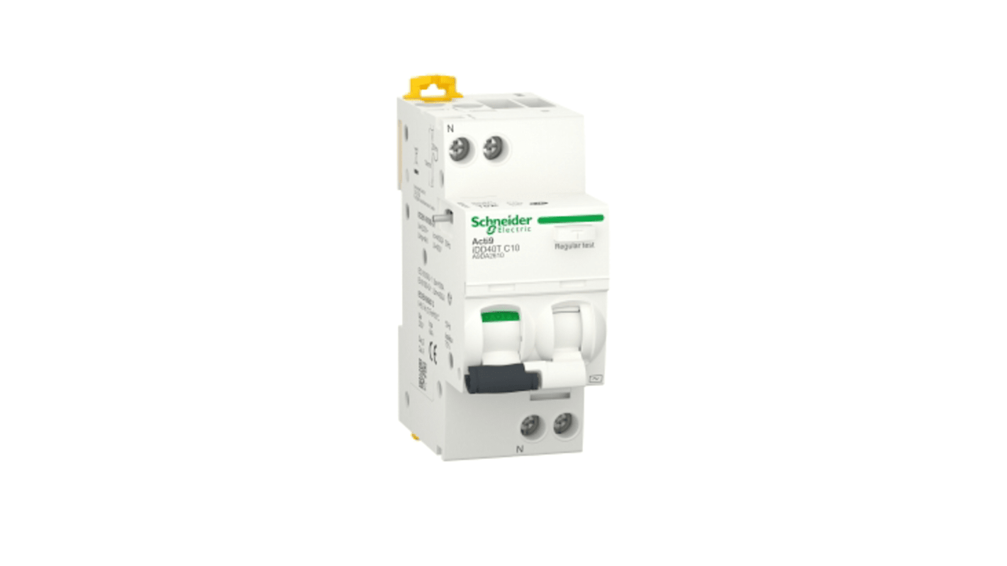 Schneider Electric RCBO, 20A Current Rating, 1P+N Poles, 30mA Trip Sensitivity, Type C, Acti9 Range