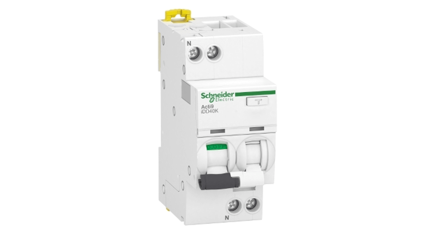 Schneider Electric RCBO, 20A Current Rating, 1P+N Poles, 30mA Trip Sensitivity, Type C, Acti9 Range