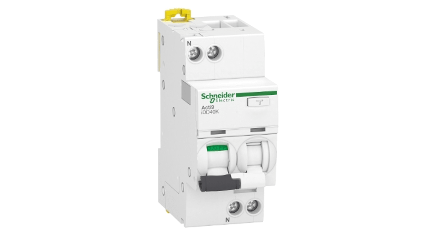 Schneider Electric RCBO, 40A Current Rating, 1P+N Poles, 30mA Trip Sensitivity, Type C, Acti9 Range