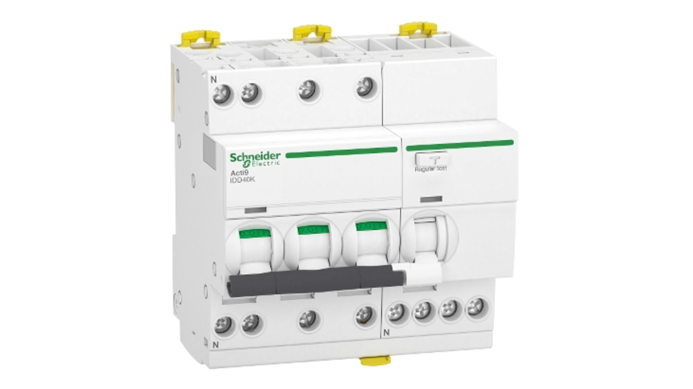 Schneider Electric RCBO, 20A Current Rating, 3P+N Poles, 30mA Trip Sensitivity, Type C, Acti9 Range