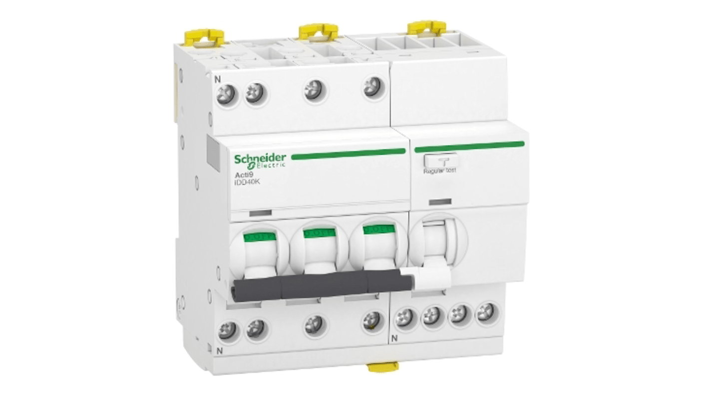 Disjoncteur différentiel magnéto-thermique Schneider Electric 40A 3P, sensibilité 300mA Type C, Acti9 iDD40K