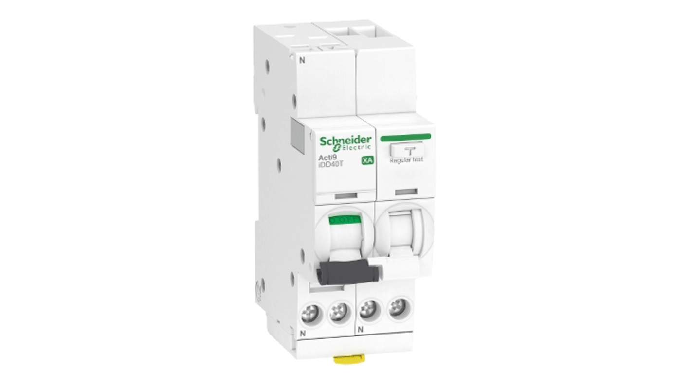 Disjoncteur différentiel magnéto-thermique Schneider Electric 10A 1P, sensibilité 300mA Type C, ACTI9 iDD40T XA