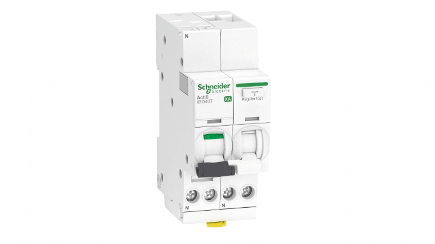 Schneider Electric RCBO, 16A Current Rating, 1P+N Poles, 30mA Trip Sensitivity, Type C, Acti9 Range