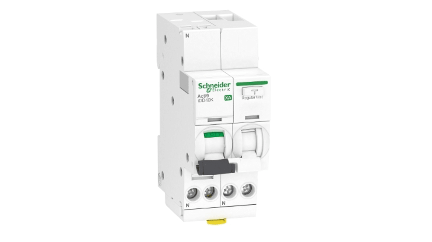 Disjoncteur différentiel magnéto-thermique Schneider Electric 10A 1P+N, sensibilité 30mA Type C, ACTI9 iDD40K XA