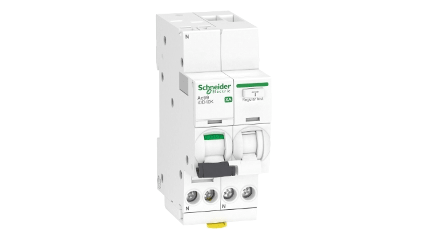 Disjoncteur différentiel magnéto-thermique Schneider Electric 10A 1P+N, sensibilité 300mA Type C, ACTI9 iDD40K XA