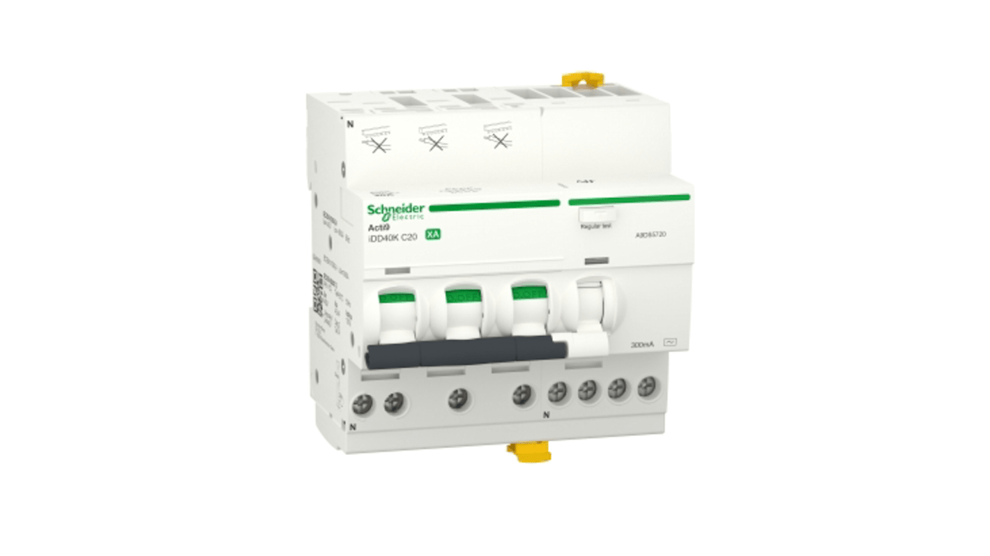 Disjoncteur différentiel magnéto-thermique Schneider Electric 25A 3P+N, sensibilité 300mA Type C, ACTI9 iDD40K XA