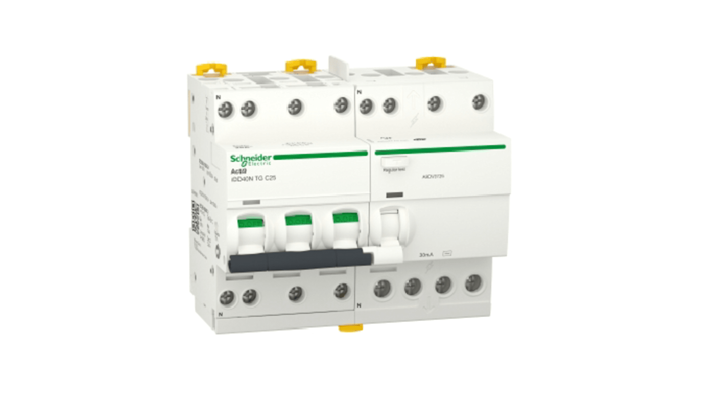 Schneider Electric RCBO, 32A Current Rating, 3P+N Poles, 30mA Trip Sensitivity, Type C, Acti9 Range