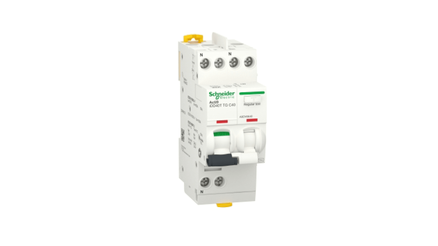 Schneider Electric RCBO, 40A Current Rating, 1P+N Poles, 300mA Trip Sensitivity, Type C, Acti9 Range