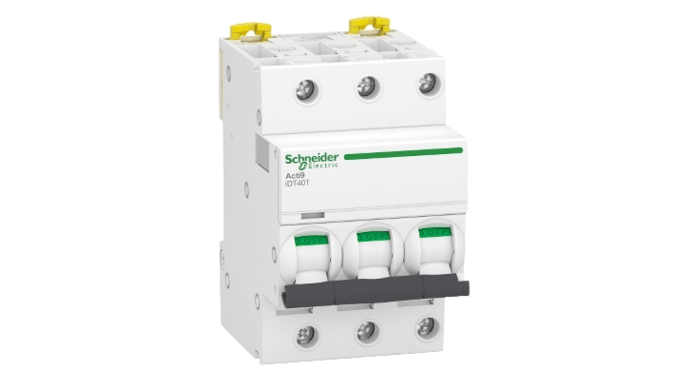 Schneider Electric Acti 9 Acti9 iDT40T MCB, 3P, 6A Curve D, 400V AC