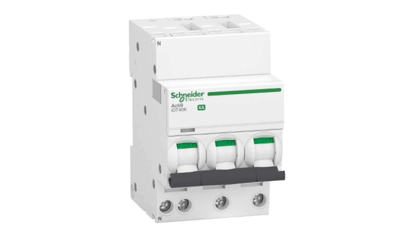 Schneider Electric Acti 9 Acti9 iDT40K XA MCB, 3P+N, 16A Curve C, 230V AC