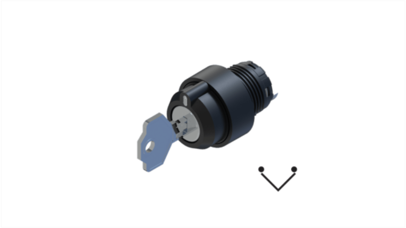 RS PRO 2position Key Switch Head, Maintained, 22.5mm Cutout RS