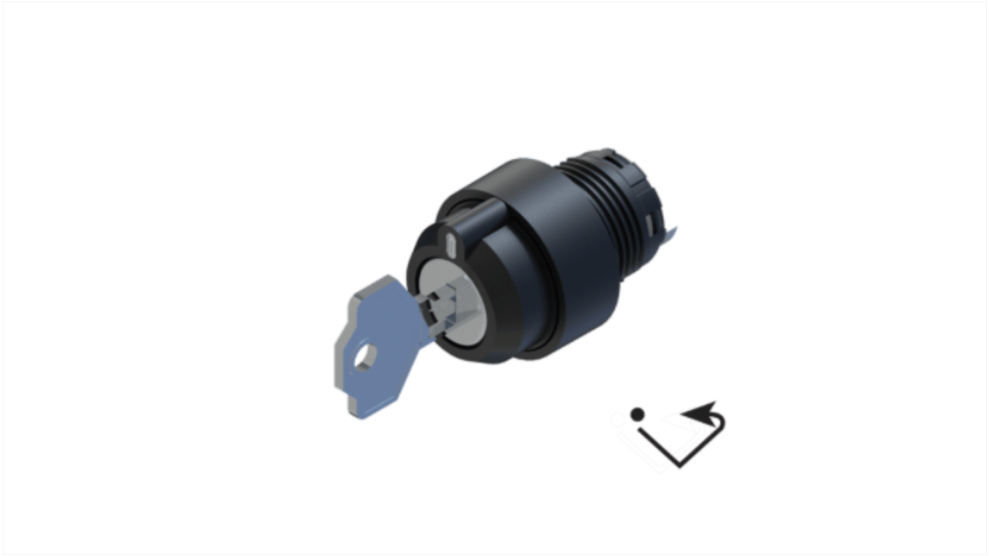 RS PRO 2-position Key Switch Head, Spring Return from Right, 22.5mm Cutout