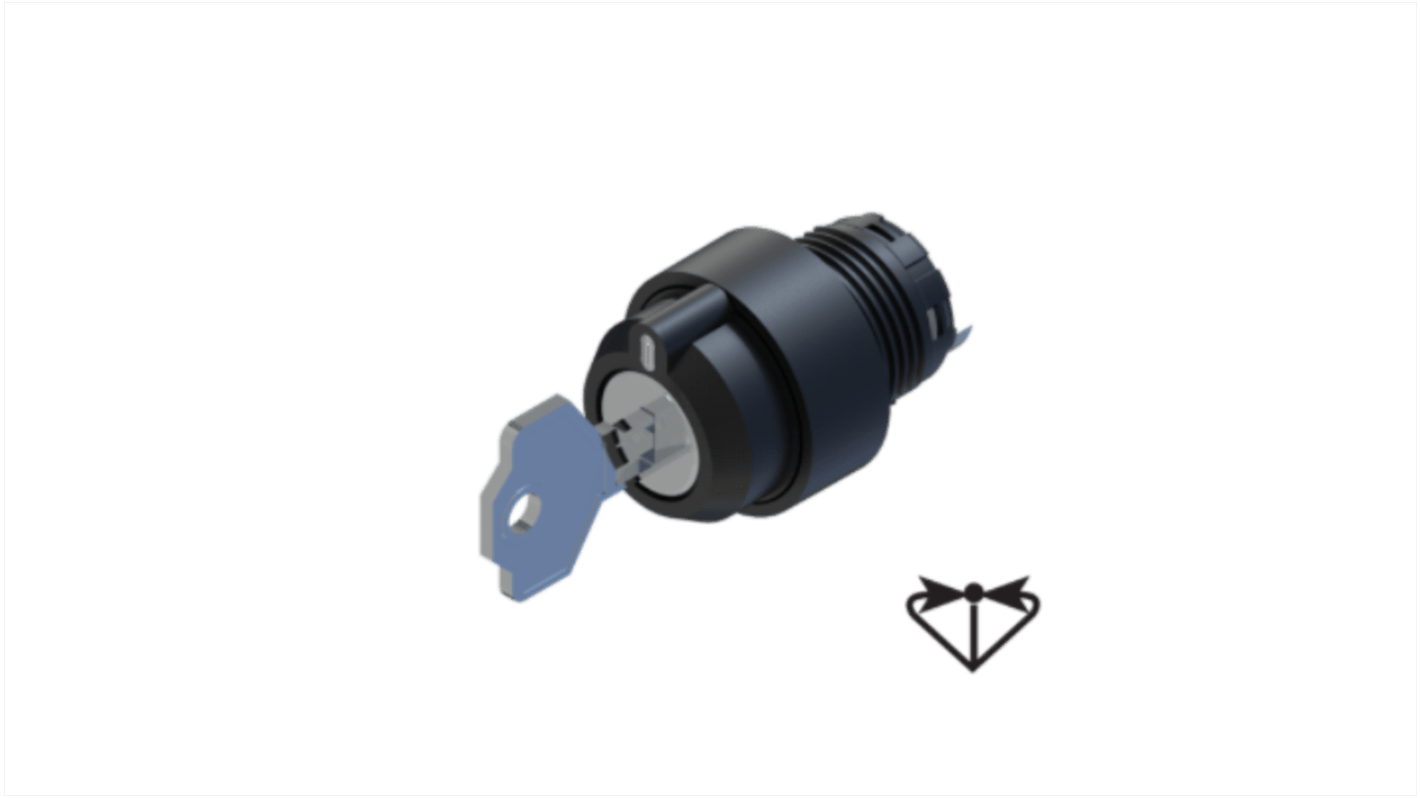 RS PRO 3-position Key Switch Head, Spring Return from Left and Right, 22.5mm Cutout