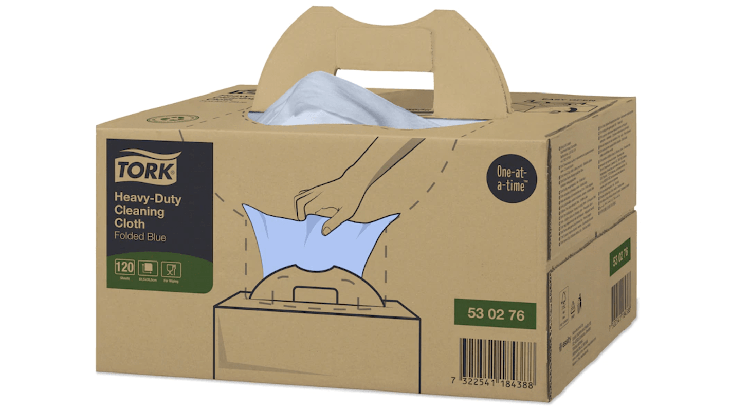 Tork Blue Non Woven Fabric Cloths for Heavy Duty Cleaning, Box of 120, Single Use