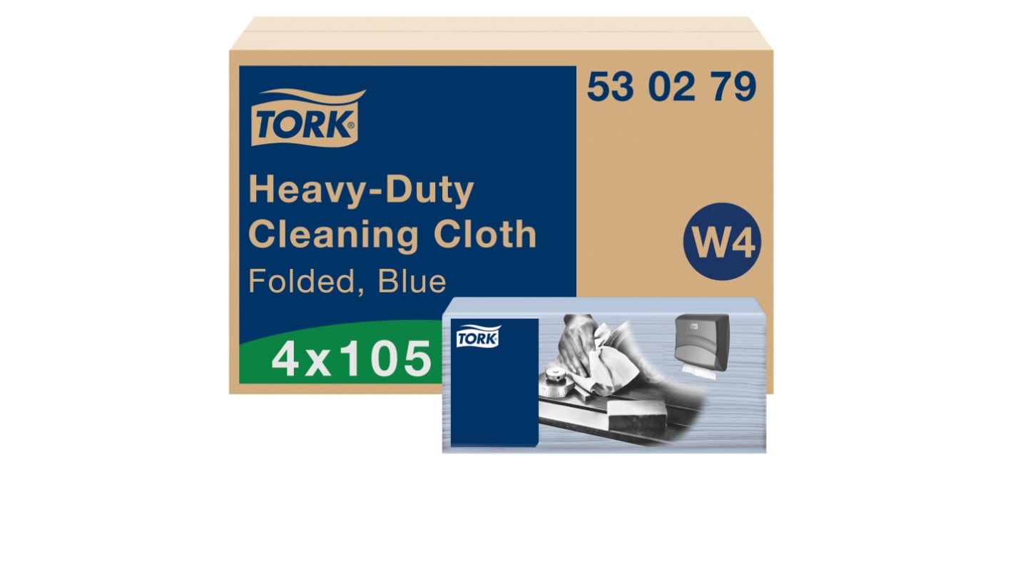 Tork Blue Non Woven Fabric Cloths for Heavy Duty Cleaning, Box of 105, 41.5 x 35.5cm, Single Use