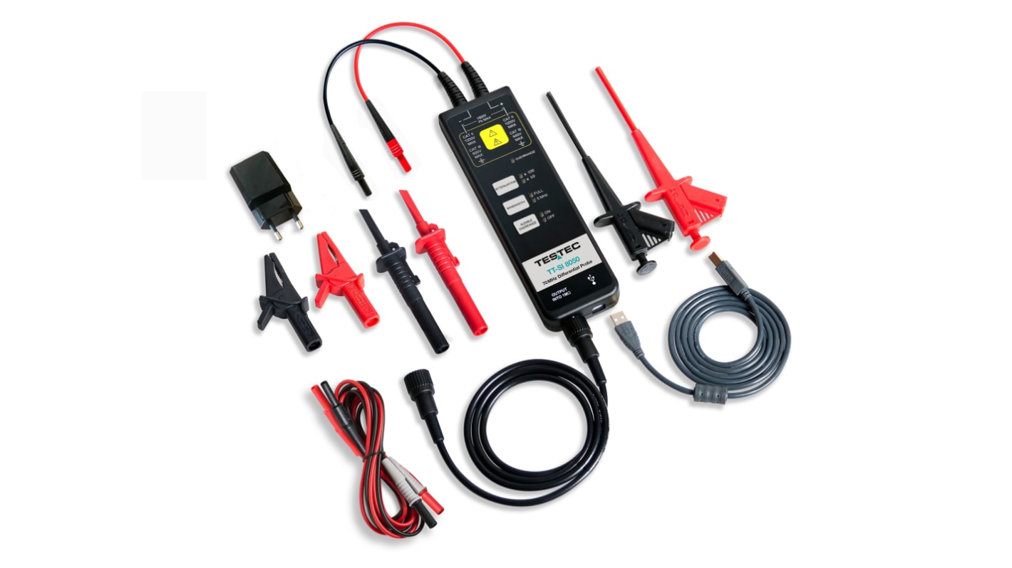 Testec 8000 Series TT-SI 8050 Oscilloscope Probe, Active, Differential Type, 70MHz, 1:50 / 1:500dB, BNC Connector