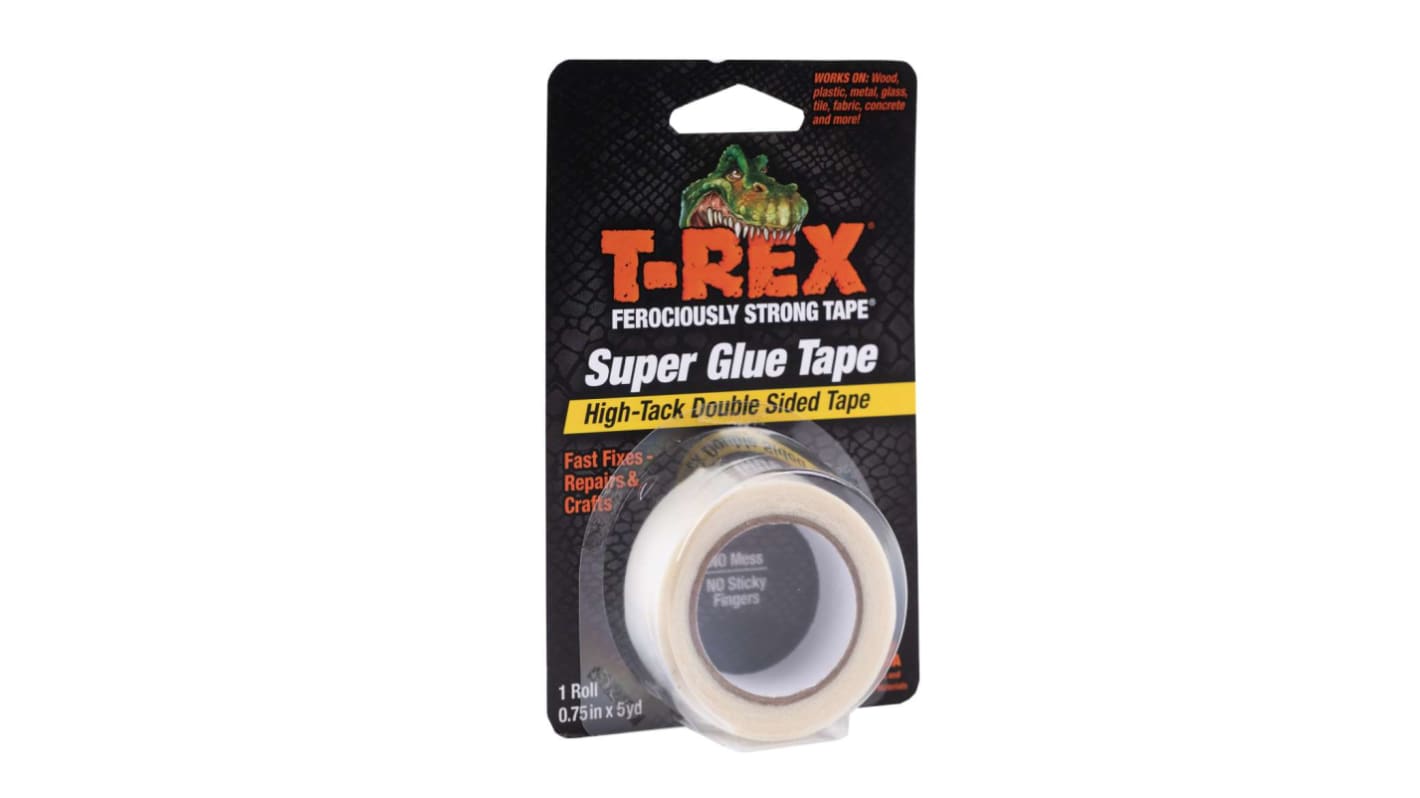 T-REX, Dobbeltsidet polyestertape., 4.5m, Bredde: 19mm, Tykkelse: 0.127mm, Transparent Farve 286853