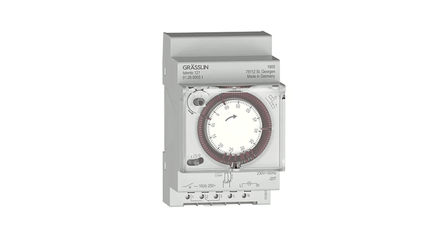 01.28.0003.1 Grasslin Analogue DIN Rail Time Switch 230 V ac, 1