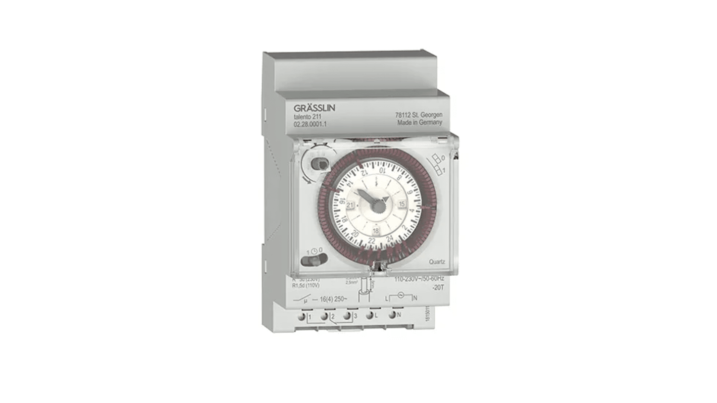 02.28.0001.1 Grasslin Analogue DIN Rail Time Switch 110 → 230 V ac, 1