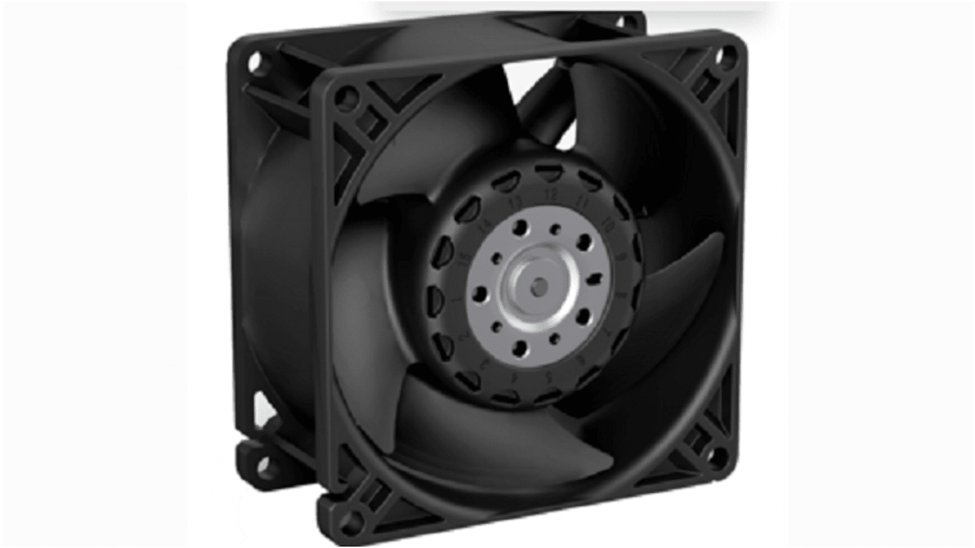 Ventilador Axial ebm-papst de 80 x 80 x 38mm, 12 V dc, 48W, caudal 220m³/h, salida PWM, tacómetro