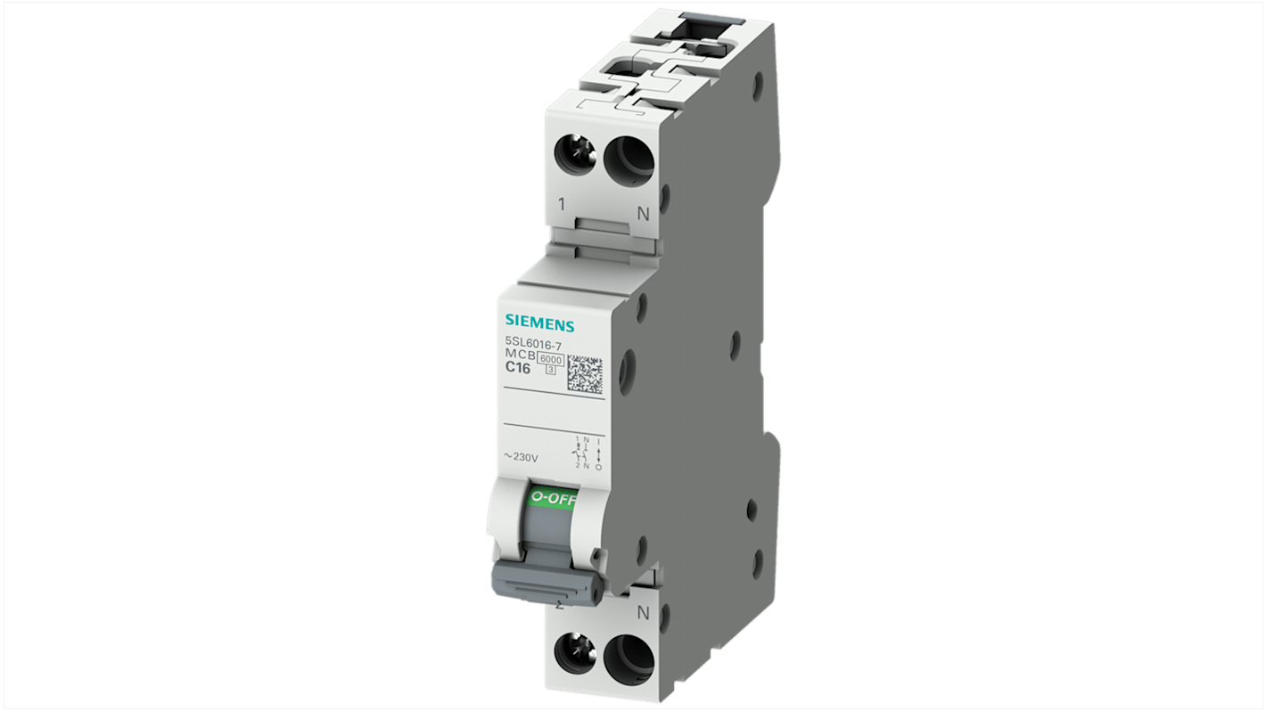 Siemens 5SL6 MCB, 1P+N, 25A Curve B, 230V AC