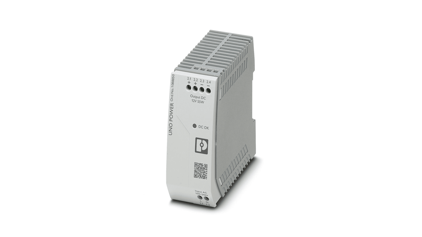 Phoenix Contact UNO-PS/1AC/12DC/ 55W/H Getaktet Netzteil 55W, 85 → 264V ac, 12V dc / 4.6A