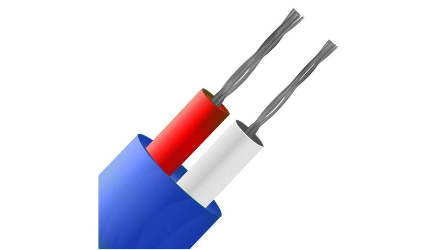 Cable termopar RS PRO para termopares tipo K, temp. máx. +260°C, long. 100m, aislamiento de Perfluoroalcano (PFA)
