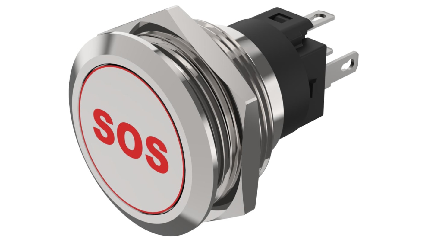 EAO 82 Series Illuminated Push Button Switch, Momentary, Panel Mount, 22.3mm Cutout, SPDT, Red LED, 240V, IP65, IP67