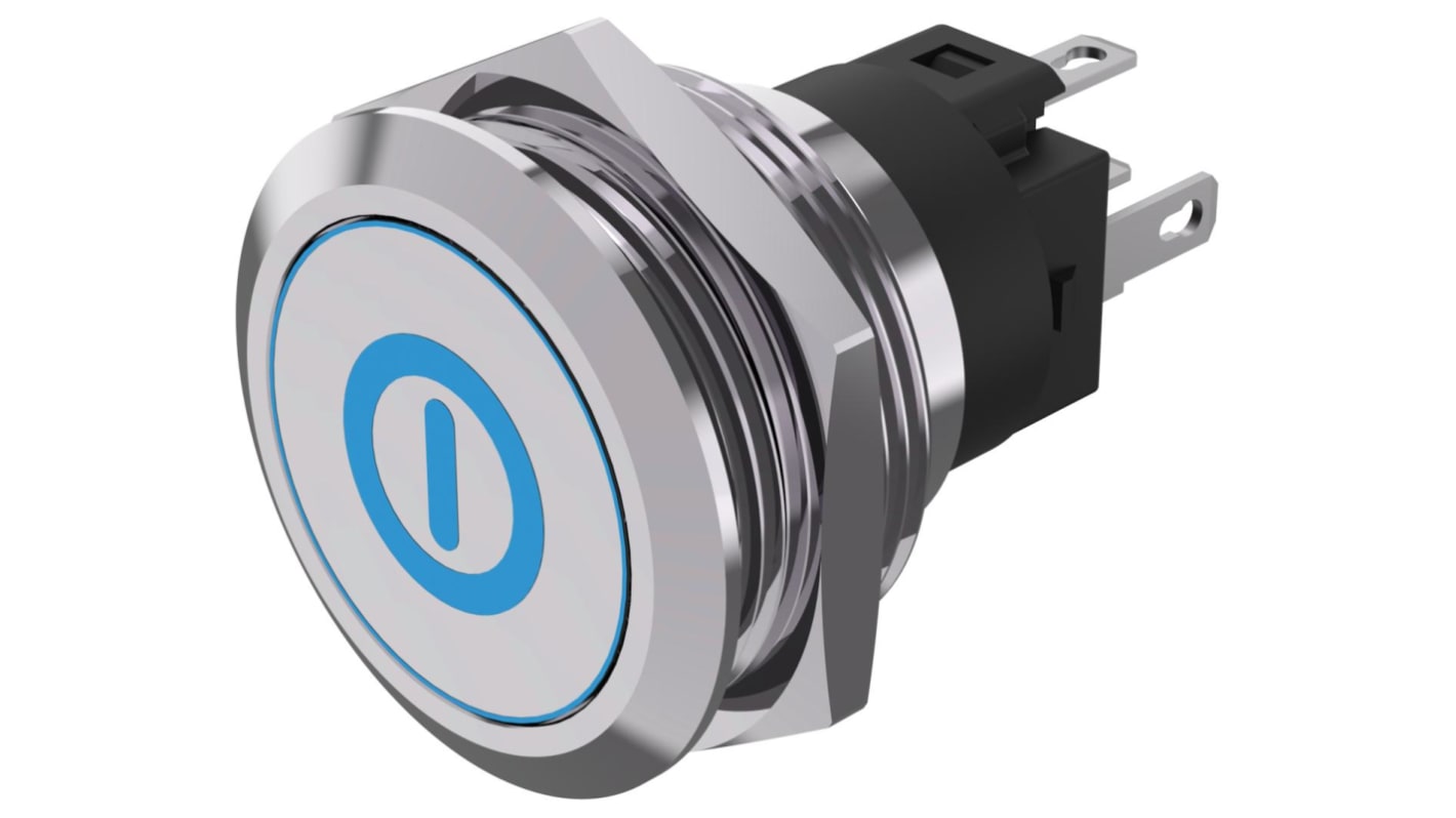 EAO 82 Series Illuminated Push Button Switch, Latching, Panel Mount, 22.3mm Cutout, SPDT, Blue LED, 240V, IP65, IP67