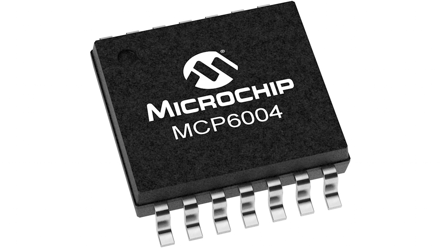 MCP6004T-E/SL Microchip, Op Amp, RRIO, 1.8 → 6 V, 14-Pin SOIC