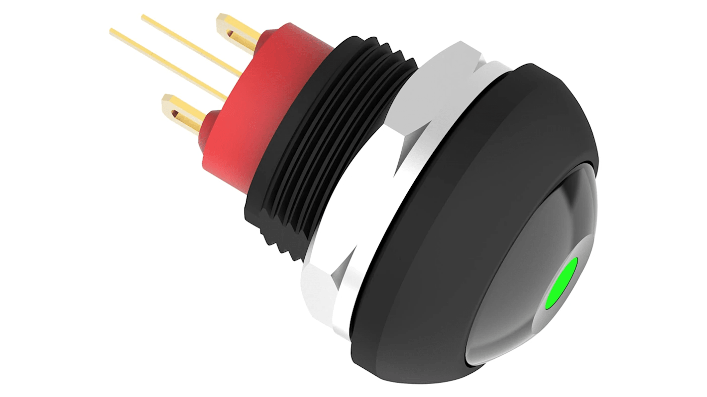 TE Connectivity PB6 Series Illuminated Push Button Switch, (On)-Off, Panel Mount, SPST - NO, Green LED, 50 V dc, 125V