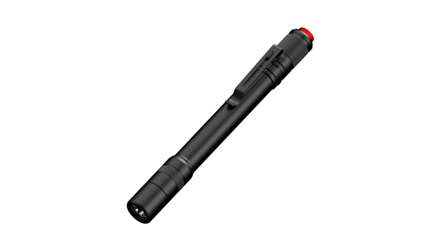 RS PRO Stift-Taschenlampe LED Schwarz im Alu-Gehäuse , 120 lm, 134 mm