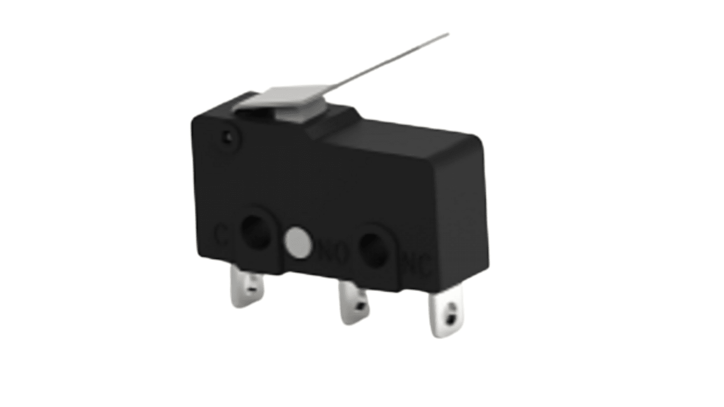 Mžikový mikrospínač SPDT, typ ovladače: Páka 3 A při 30 v DC, 3 a při 250 v AC, 5 a při 125 v AC