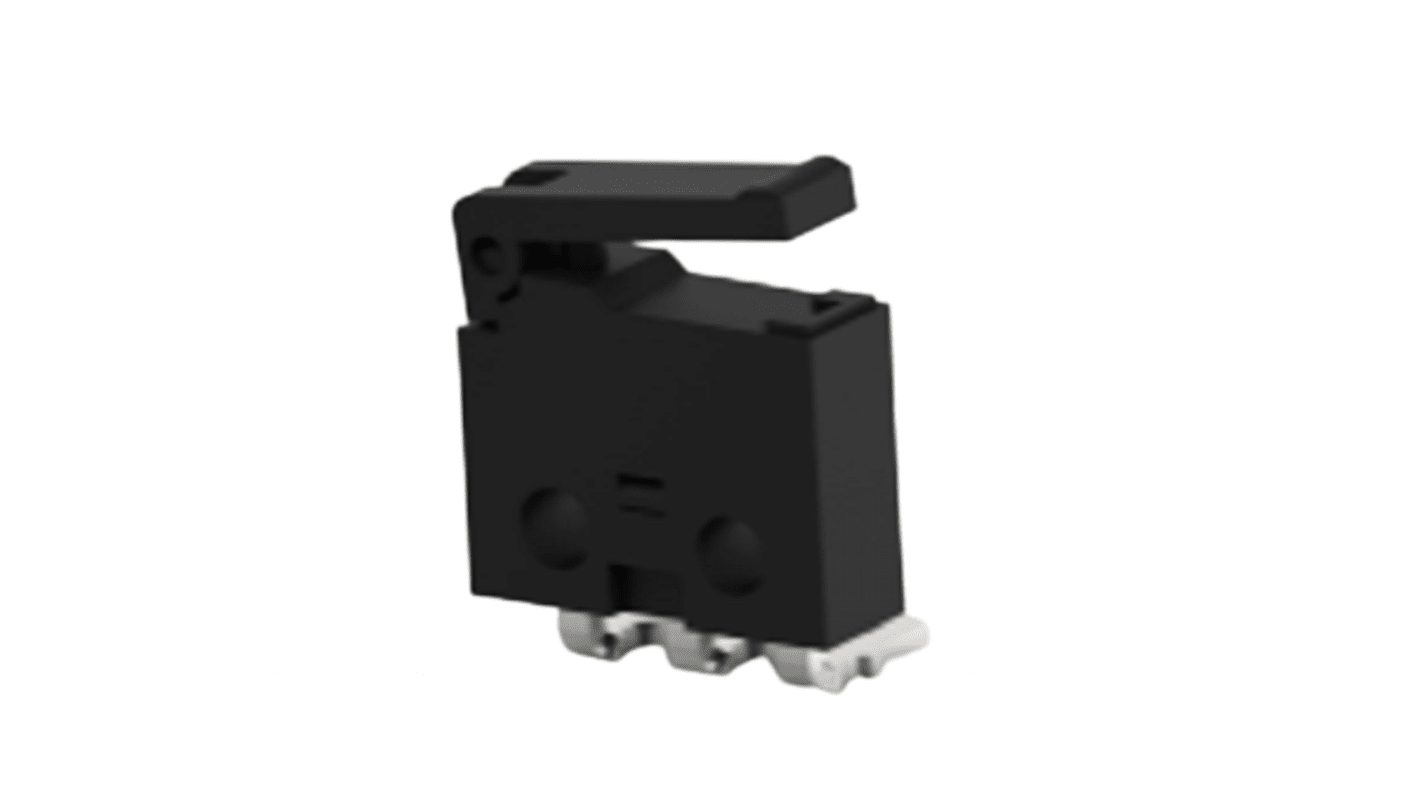 TE Connectivity Sprungkontakt-Mikroschalter Hebel-Betätiger Rechtwinklige Leiterplatte, 0,5 A bei 30 V DC, Einpoliger