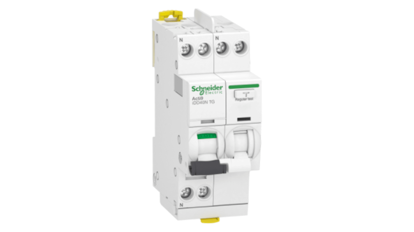 Schneider Electric RCBO, 25A Current Rating, 1P+N Poles, 30mA Trip Sensitivity, Type C, Acti9 Range