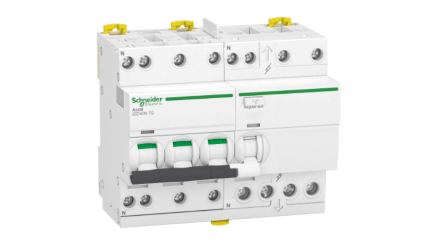 Schneider Electric RCBO, 32A Current Rating, 3P+N Poles, 30mA Trip Sensitivity, Type C, Acti9 Range