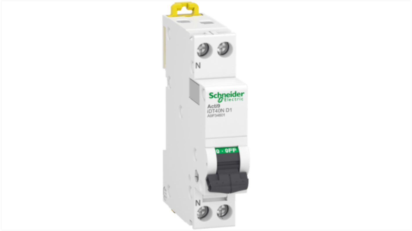 Schneider Electric Acti 9 Acti9 iDT40N MCB, 1P, 1A Curve D, 400V AC