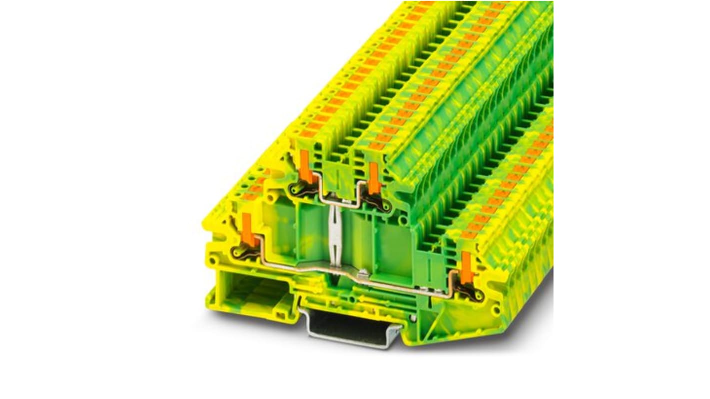 Phoenix Contact PTTBV Series Green/Yellow DIN Rail Terminal Block, 4mm², Double-Level, Push In Termination