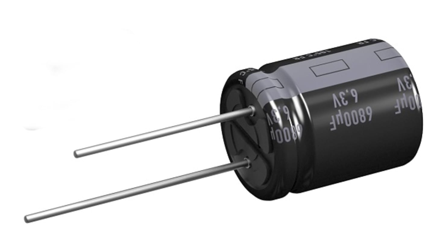 Condensador electrolítico Panasonic serie FR, 1500μF, ±20%, 6.3V dc, Radial, Orificio pasante, 8 x 20mm, paso 5mm