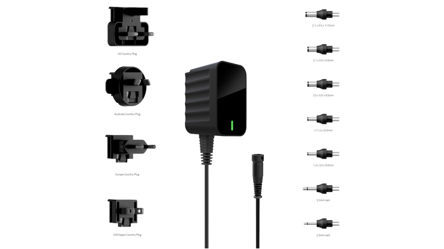 Adaptador de conector macho Friwo 100 → 240V ac, 1.4A, 7W, Australia, Europa, UK, US, No