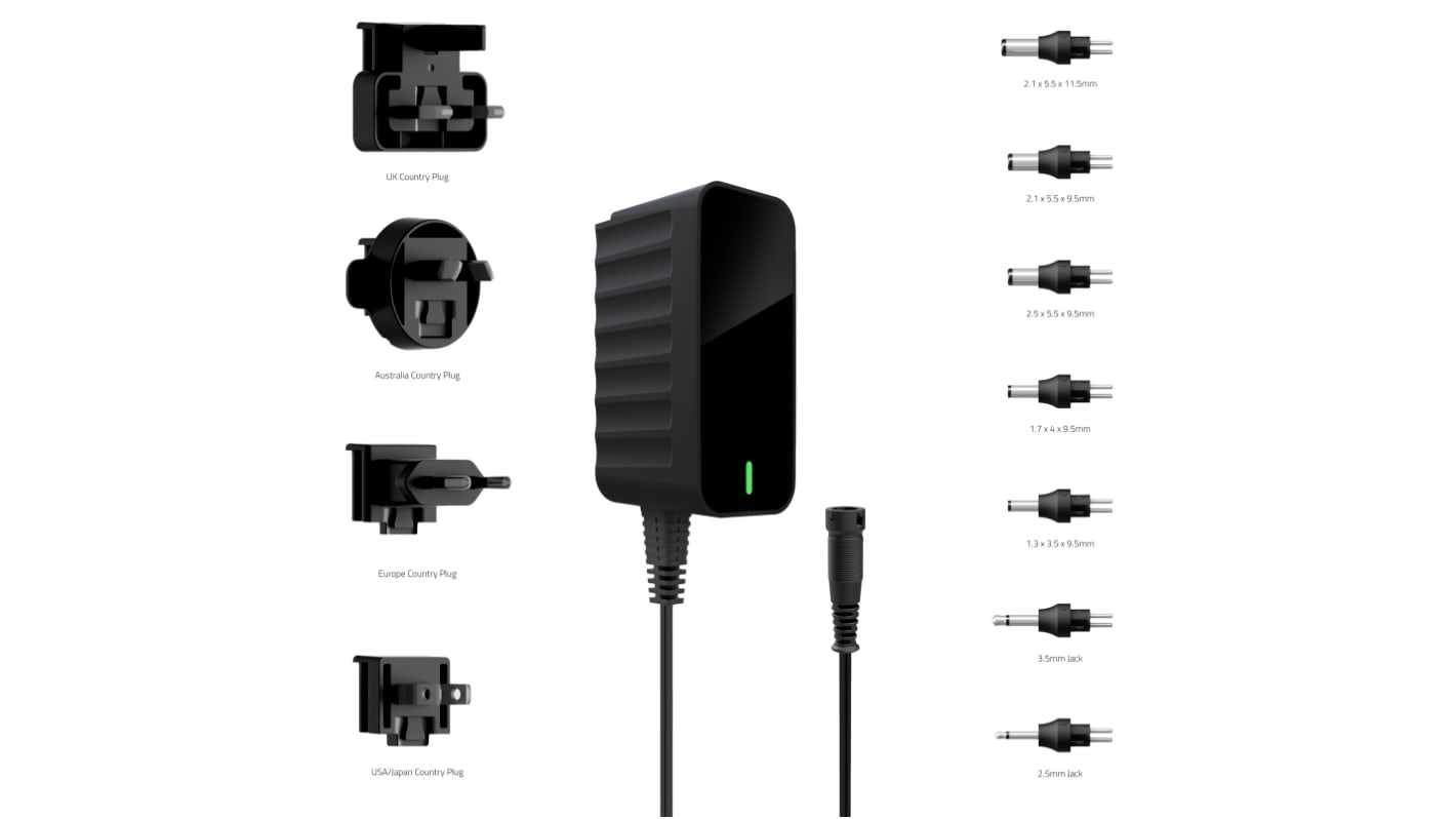 Adaptador AC/DC Friwo 100 → 240V ac, 500mA, 7W, Australia, Europa, UK, US, No