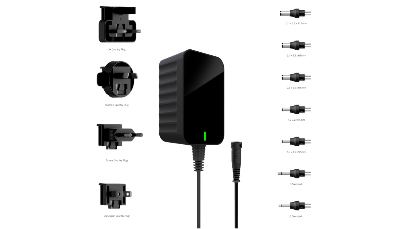 Adaptador AC/DC Friwo 100 → 240V ac, 750mA, 18W, Australia, Europa, UK, US, No