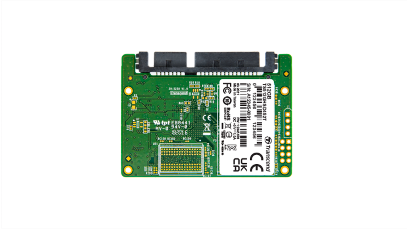 Disco duro SDD interno Perfil estrecho medio Transcend de 128 GB, SATA III, TLC, para aplicaciones industriales