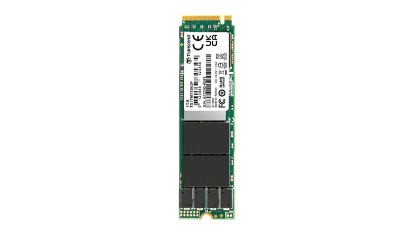 Transcend MTE662P-I, M.2 Intern HDD-Festplatte NVMe PCIe Gen 3 x 4 Industrieausführung, TLC, 1,024 TB, Intern, SSD