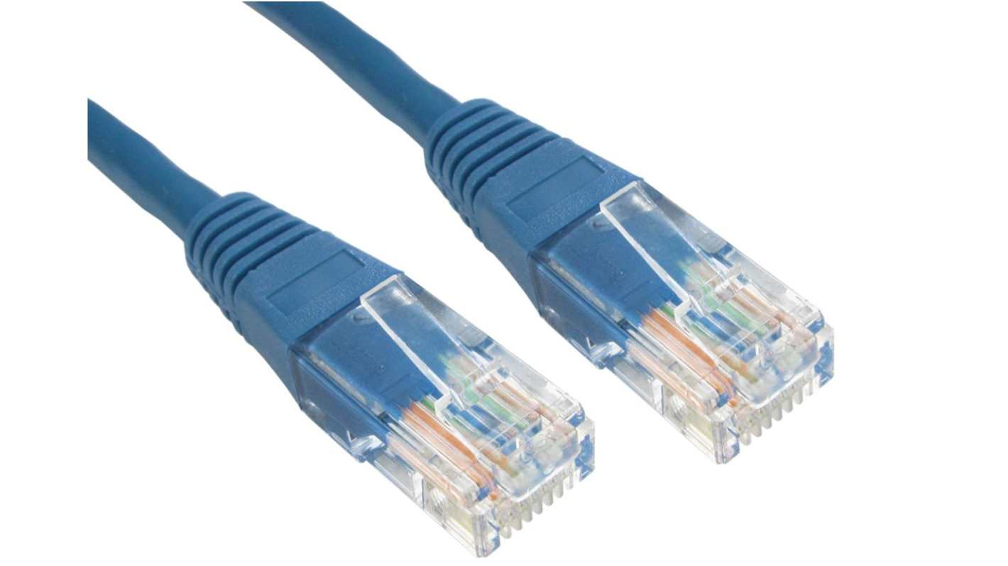 Cavo Ethernet Cat6 (U/UTP) RS PRO, guaina in PVC col. Blu, L. 1m, Con terminazione