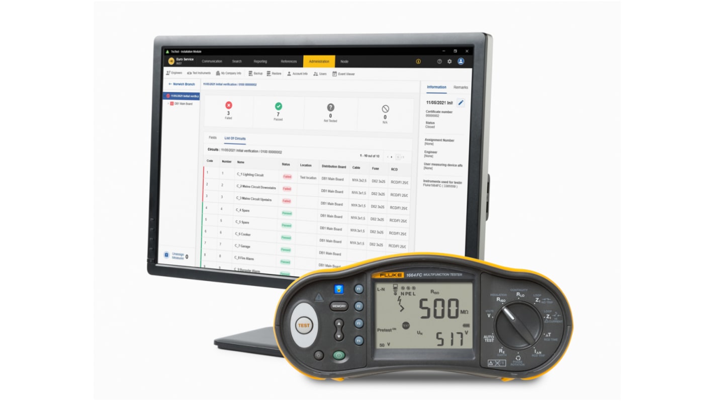 Fluke 1664FC SCH FTT KIT Multifunction Tester, 50V  , Earth Resistance Measurement With USB