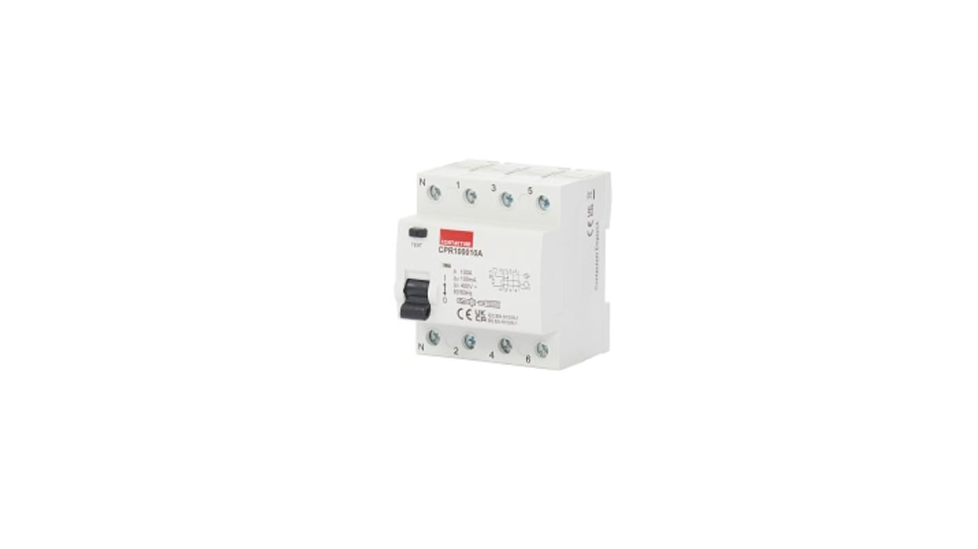 Contactum A Type RCD RCCB, 4-polig, 100A, 100mA Typ A CPR 220 → 415V ac