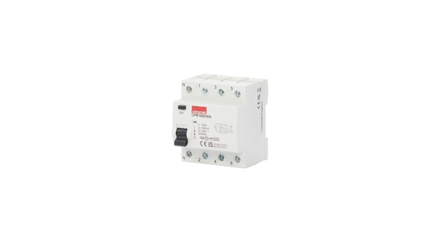 Contactum RCCB 4 pólusú A típusú, 100A, 300mA, A Type RCD sorozat CPR 220 → 415V ac