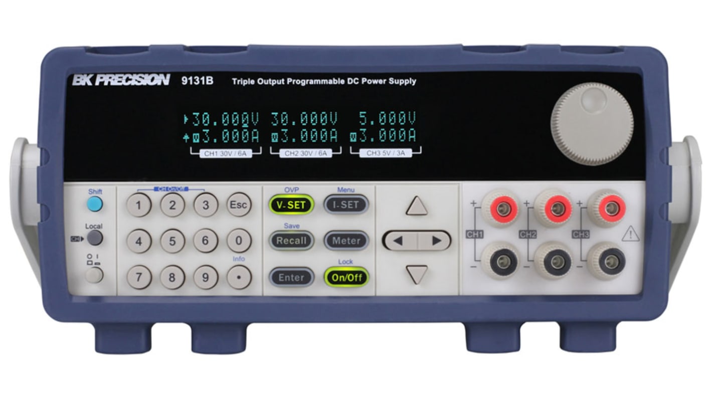 Alimentation de laboratoire, 0 → 5V, 0 → 3A, 3 sorties 375W, Etalonné RS